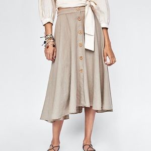 100% linen Zara buttoned midi skirt